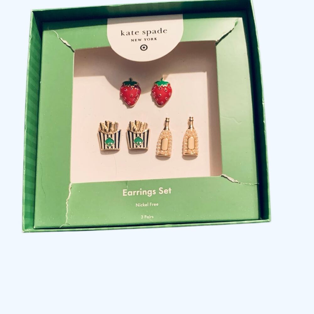 Kate Spade x Target Stud Earrings - Strawberry, French Fries, Champagne 3 Pairs - Picture 4 of 6